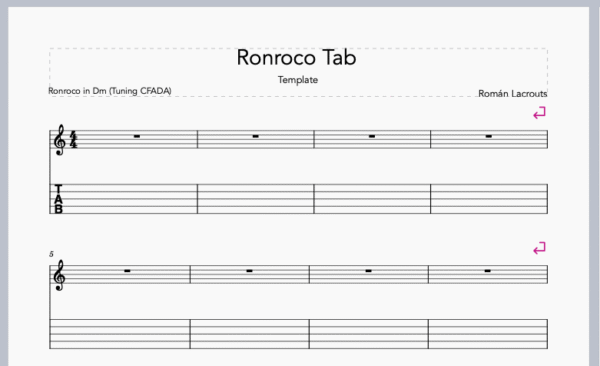 MuseScore 4 - Ronroco Tab Templates - (DGBEB & CFADA)